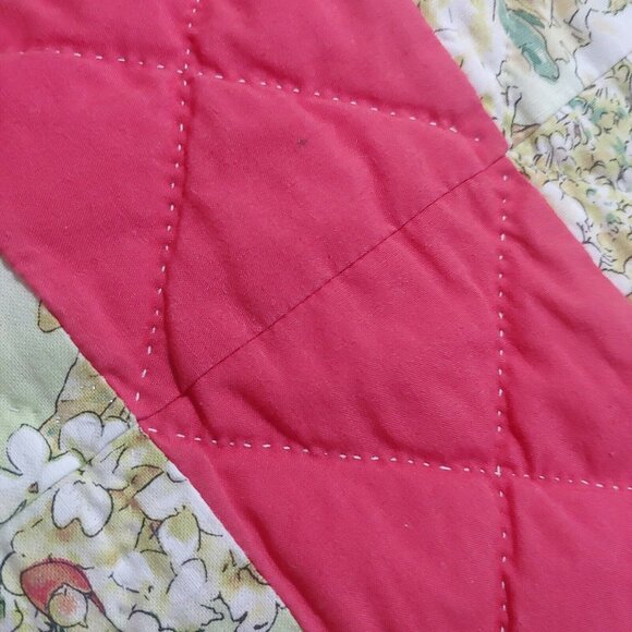 Homemade Baby Quilt Woodland Fairies Sparkle Green Floral Pink Patchwork Magical - Picture 7 of 11